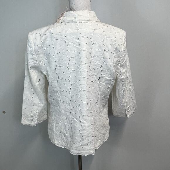 Dressbarn Blazer Jacket size Medium White Linen Eyelet Wedding Summer Church - Picture 8 of 9